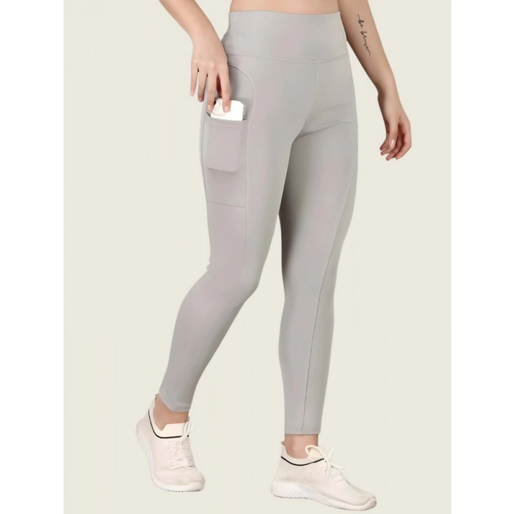 Women's Polyester Solid Ankle length High Waisted Tights (Grey) - Image 2