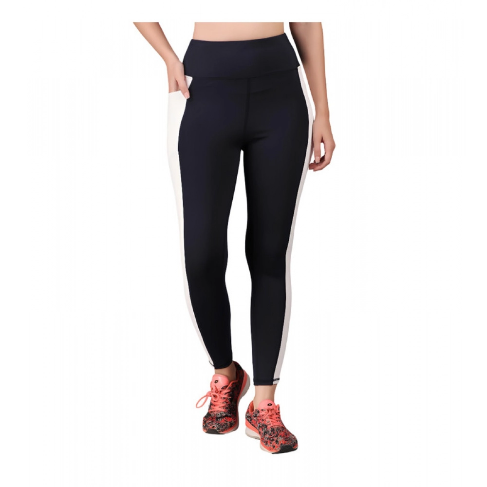 Women's Polyester Solid Ankle length High Waisted Tights (Navy Blue)