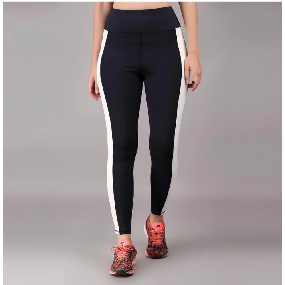 Women's Polyester Solid Ankle length High Waisted Tights (Navy Blue) - Image 2