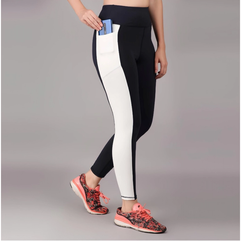 Women's Polyester Solid Ankle length High Waisted Tights (Navy Blue) - Image 3