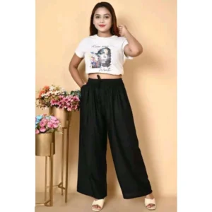 Women's Casual Rayon Solid Ankle Length Palazzo (Black, Free Size)