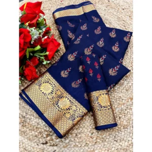 Women's Digital Dolla Silk Printed Saree With Unstitched Blouse 5.5Mtr (Blue)