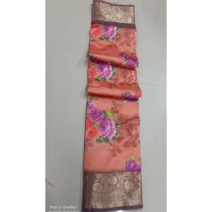 Women's Digital Dolla Silk Printed Saree With Unstitched Blouse 5.5Mtr (Orange)