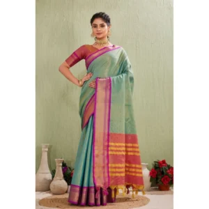 Women's Silk Blended Jaquard Woven Saree With Unstitched Blouse 5.5Mtr (Light Green)