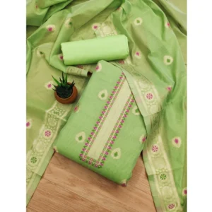 Women's Banarasi Silk Printed Unstitched Salwar Suit Material With Dupatta (Pista, 3Mtrs)