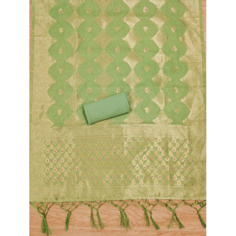 Women's Banarasi Silk Printed Unstitched Salwar Suit Material With Dupatta (Pista, 3Mtrs) - Image 3