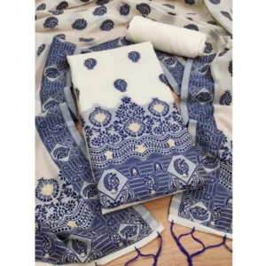 Women's Banarasi Silk Printed Unstitched Salwar Suit Material With Dupatta (Navy Blue, 3Mtrs)
