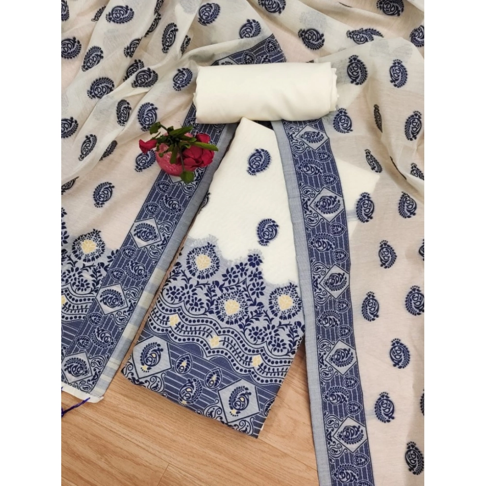 Women's Banarasi Silk Printed Unstitched Salwar Suit Material With Dupatta (Navy Blue, 3Mtrs) - Image 2