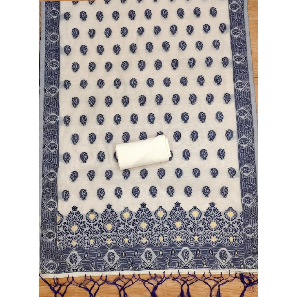 Women's Banarasi Silk Printed Unstitched Salwar Suit Material With Dupatta (Navy Blue, 3Mtrs) - Image 4