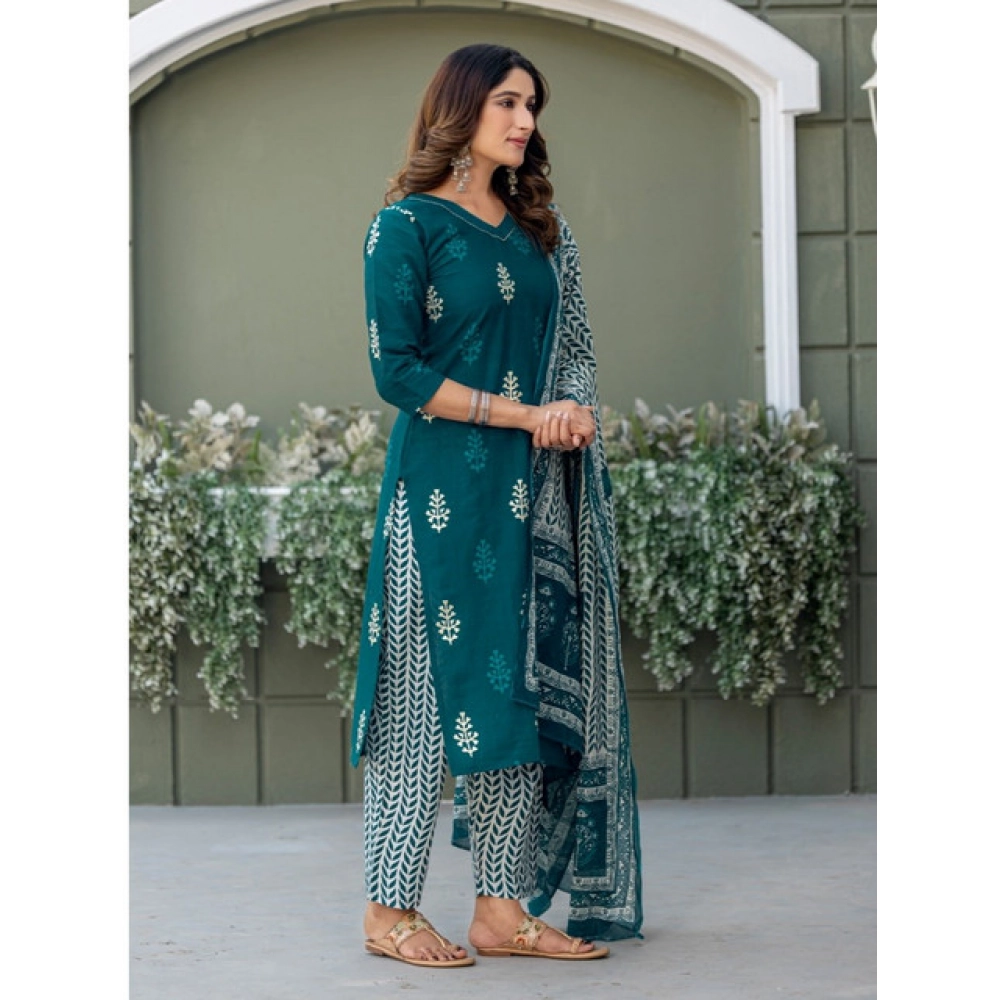 Women's Cotton Blend Printed Kurti With Pant Dupatta Set (Morpichh) - Image 2