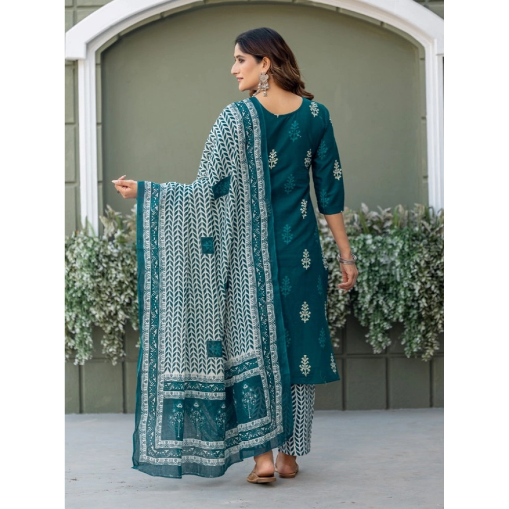Women's Cotton Blend Printed Kurti With Pant Dupatta Set (Morpichh) - Image 3