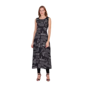 Women's Casual Crepe Sleeveless Slit Dress (Black)