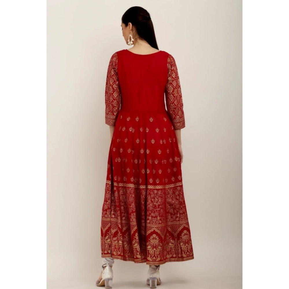 Women's Casual Rayon 3-4th Sleeves Anarkali Kurti (Red) - Image 4