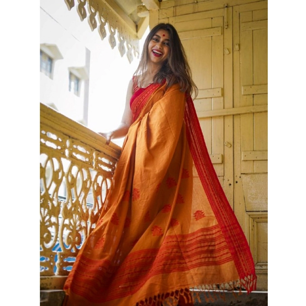 Women's Soft Lilan Printed Saree With Unstitched Blouse 5.5Mtr (Mustard ) - Image 2