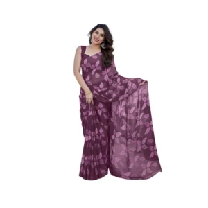 Women's Chiffon Printed Saree With Unstitched Blouse 5.5Mtr (Purple)