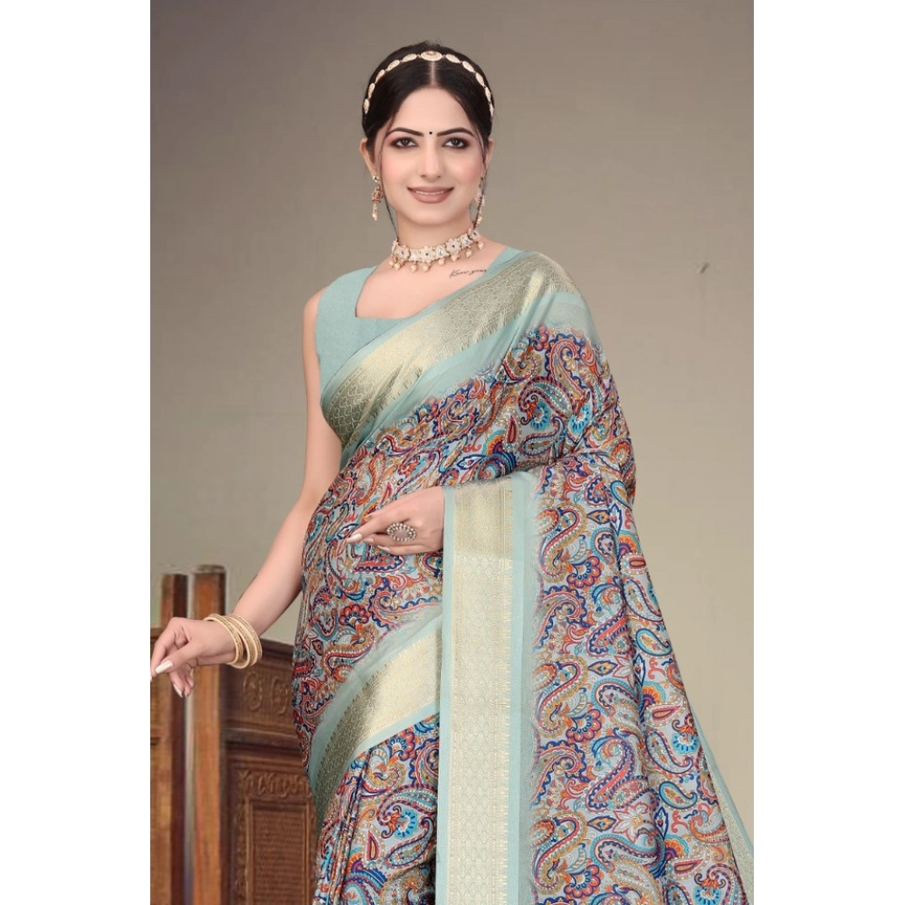 Women's Cotton Silk Printed Saree With Unstitched Blouse 5.5Mtr (Multicolor) - Image 4