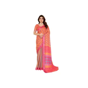 Women's Linen Cotton Printed Saree With Unstitched Blouse 5.5Mtr (Orange )
