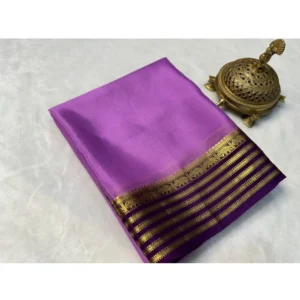 Women's Crepe Chit Pallu Solid Saree With Unstitched Blouse 5.5Mtr (Dark Purple)