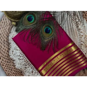 Women's Crepe Chit Pallu Solid Saree With Unstitched Blouse 5.5Mtr (Dark Pink)