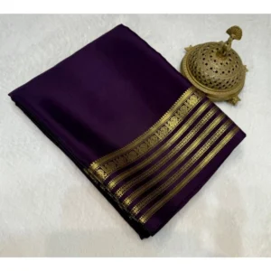 Women's Crepe Chit Pallu Solid Saree With Unstitched Blouse 5.5Mtr (Dark Purple)