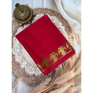 Women's Crepe Chit Pallu Solid Saree With Unstitched Blouse 5.5Mtr (Red)