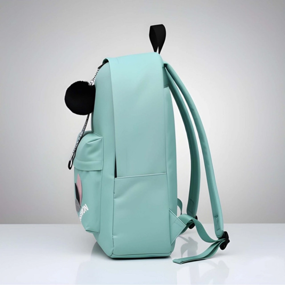 Unisex PU Leather Solid Medium Zipper Backpack (Green) - Image 3