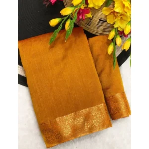 Women's Vichitra Silk Printed Saree With Unstitched Blouse 5.5Mtr (Mustard)