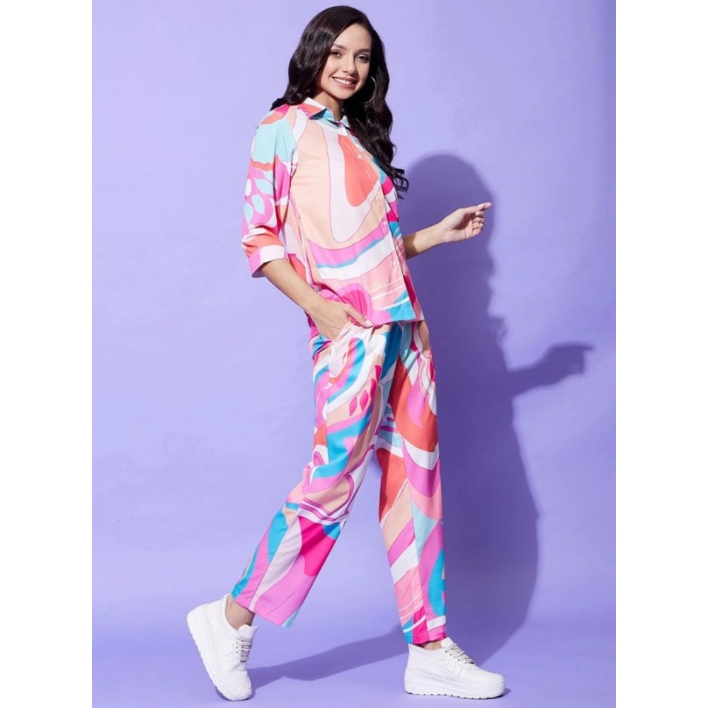 Women's Polyester Printed 3-4th Sleeve Co-Ord Set (Multicolor) - Image 4