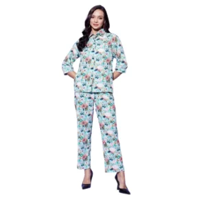 Women's Polyester Floral 3-4th Sleeve Co-Ord Set (Multicolor)