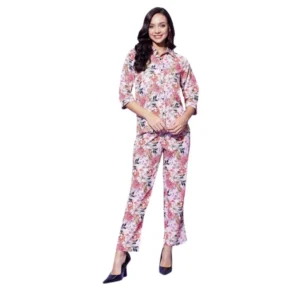 Women's Polyester Floral 3-4th Sleeve Co-Ord Set (Multicolor)