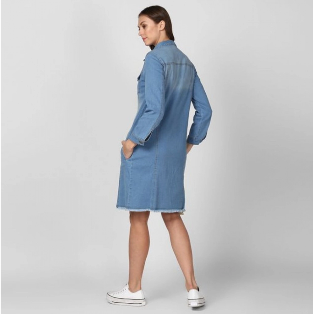 Women's Denim Washed Long Sleeves Jacket (Blue) - Image 2