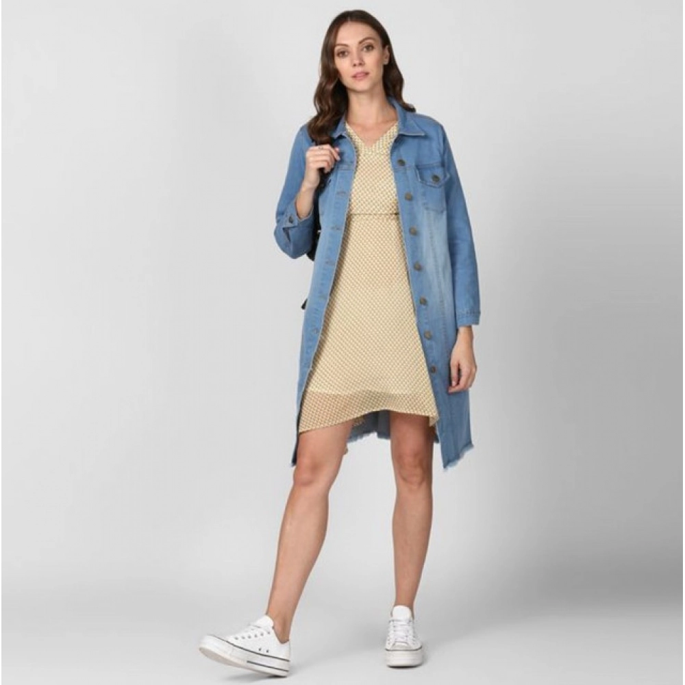 Women's Denim Washed Long Sleeves Jacket (Blue) - Image 3