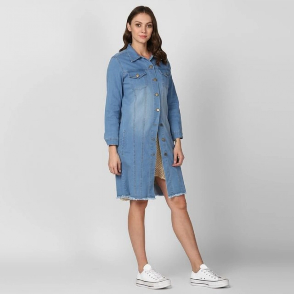 Women's Denim Washed Long Sleeves Jacket (Blue) - Image 4