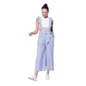 Women's Cotton Pinafore Shoulder Straps Jumpsuit (Light Blue)