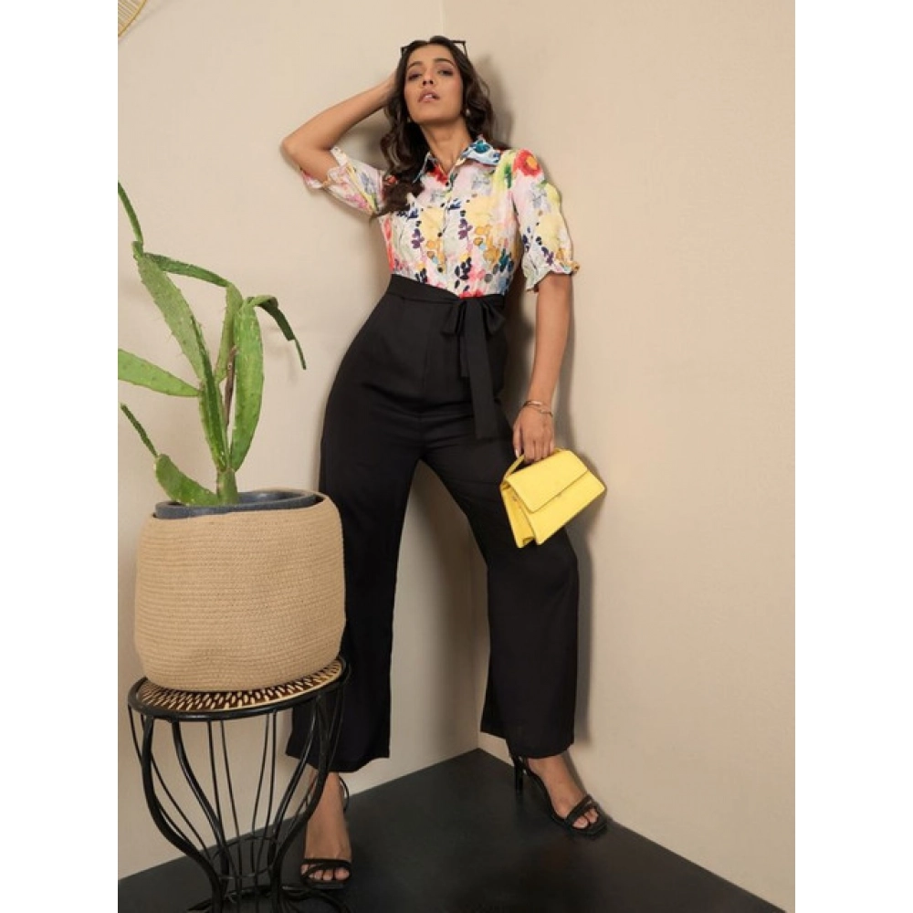 Women's Polyester Floral Half Sleeves Jumpsuit (Multicolor) - Image 4