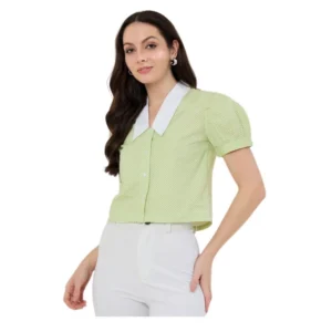 Women's Cotton Striped Half Sleeve Shirt (Green - White)
