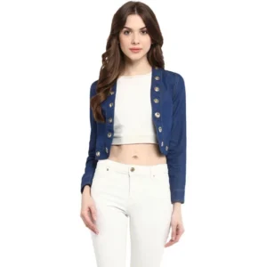 Women's Denim Embellished Long Sleeves Shrug (Blue)