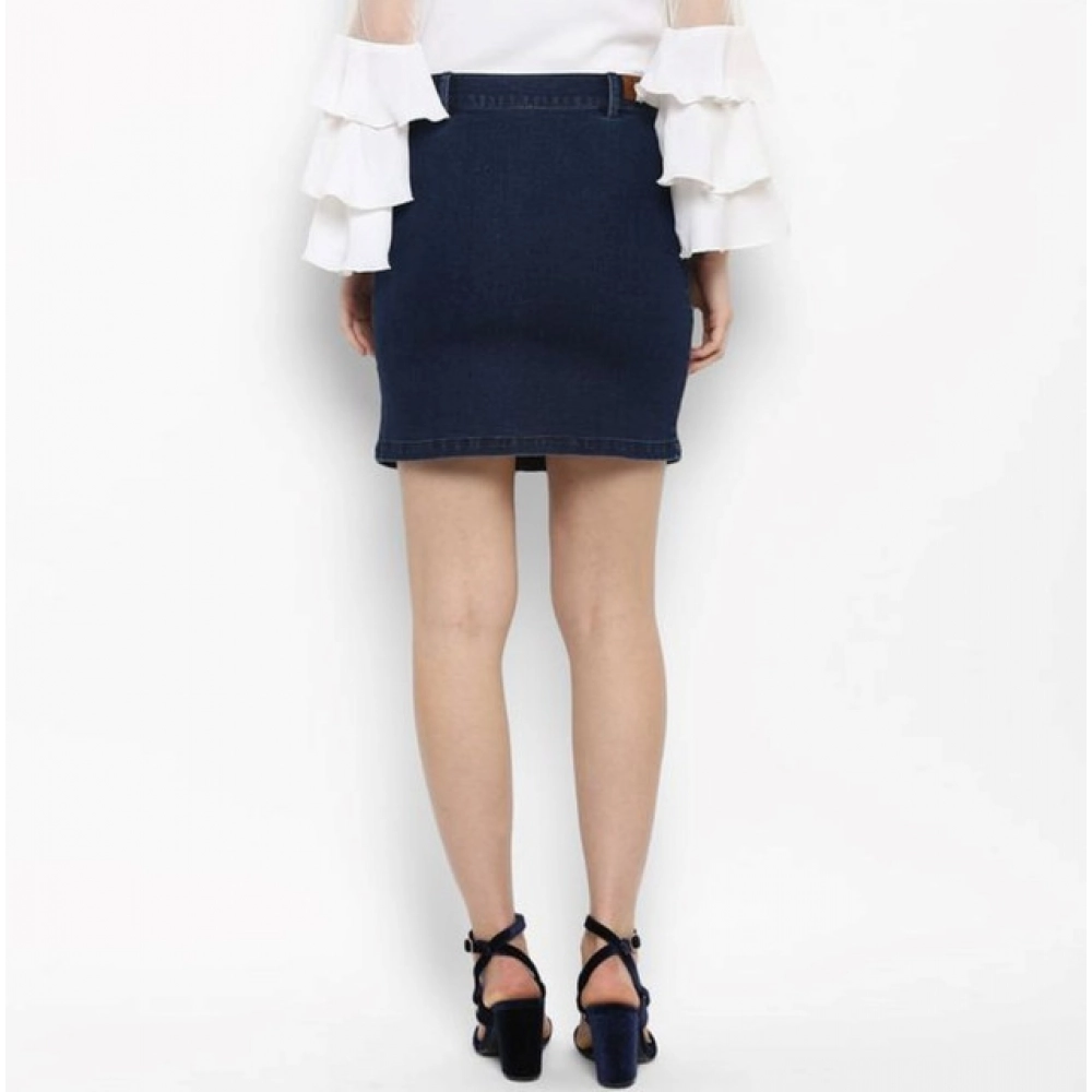 Women's Denim Front Button Buttoned Skirt (Blue) - Image 2
