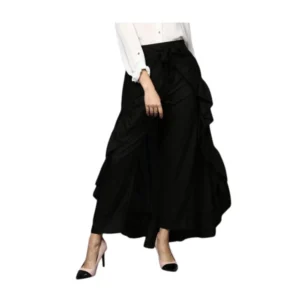 Women's Rayon Ruffled Elasticated Skirt (Black)