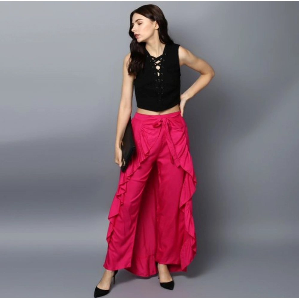 Women's Rayon Ruffled Elasticated Skirt (Pink) - Image 3