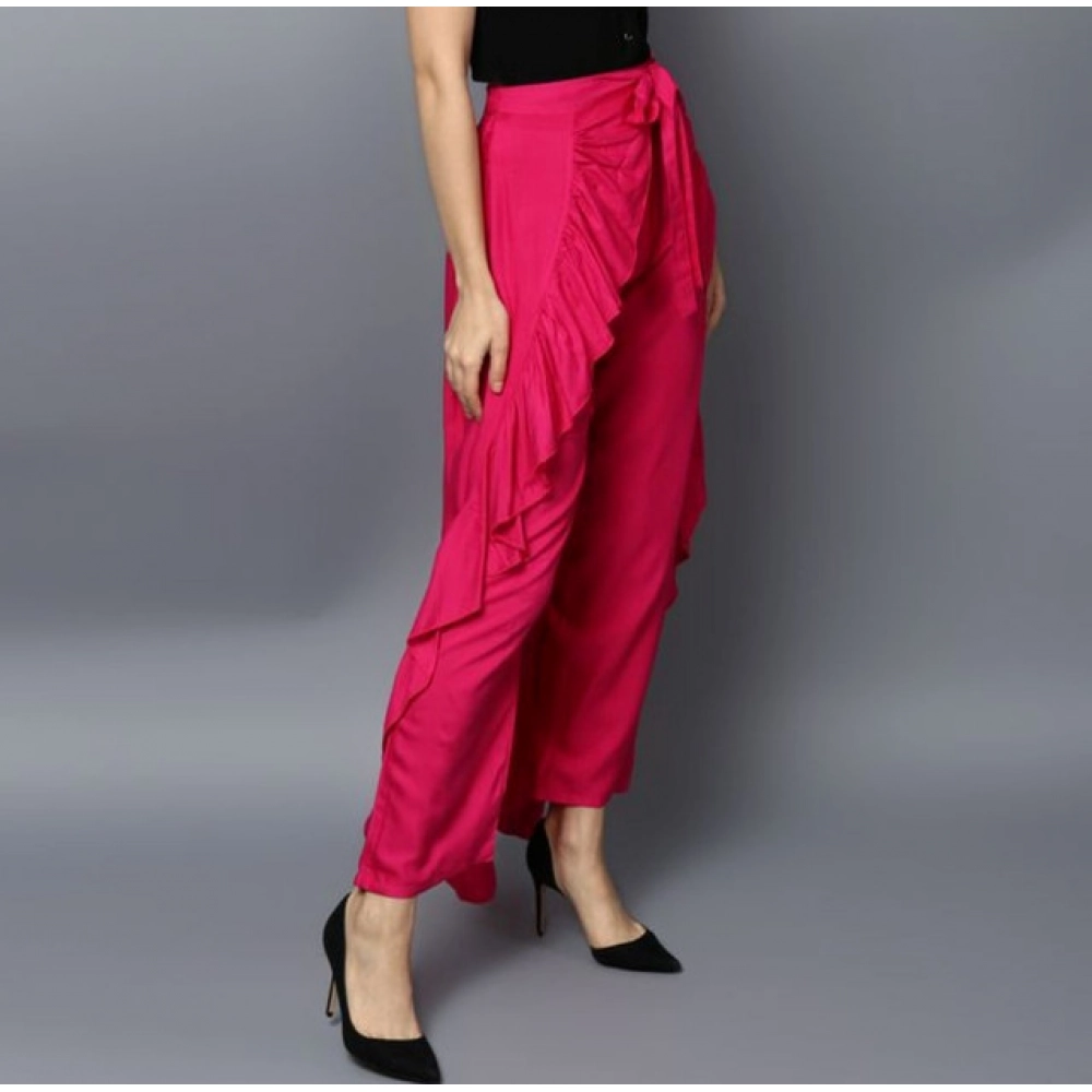 Women's Rayon Ruffled Elasticated Skirt (Pink) - Image 4
