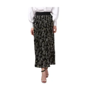 Women's Georgette Chain Print Elasticated Skirt (Black-Cream)