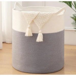 Cotton 12x14 Inch-1 Pcs Storage Basket For Clothes With Out Lid (Gray-White)