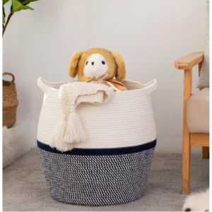 Cotton Matka 14x12 Inch Storage Basket For Clothes With Out Lid (Gray-White)