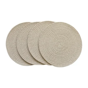 Cotton Dining Table Round Placemat Mats Set of 4 (Beige-White)