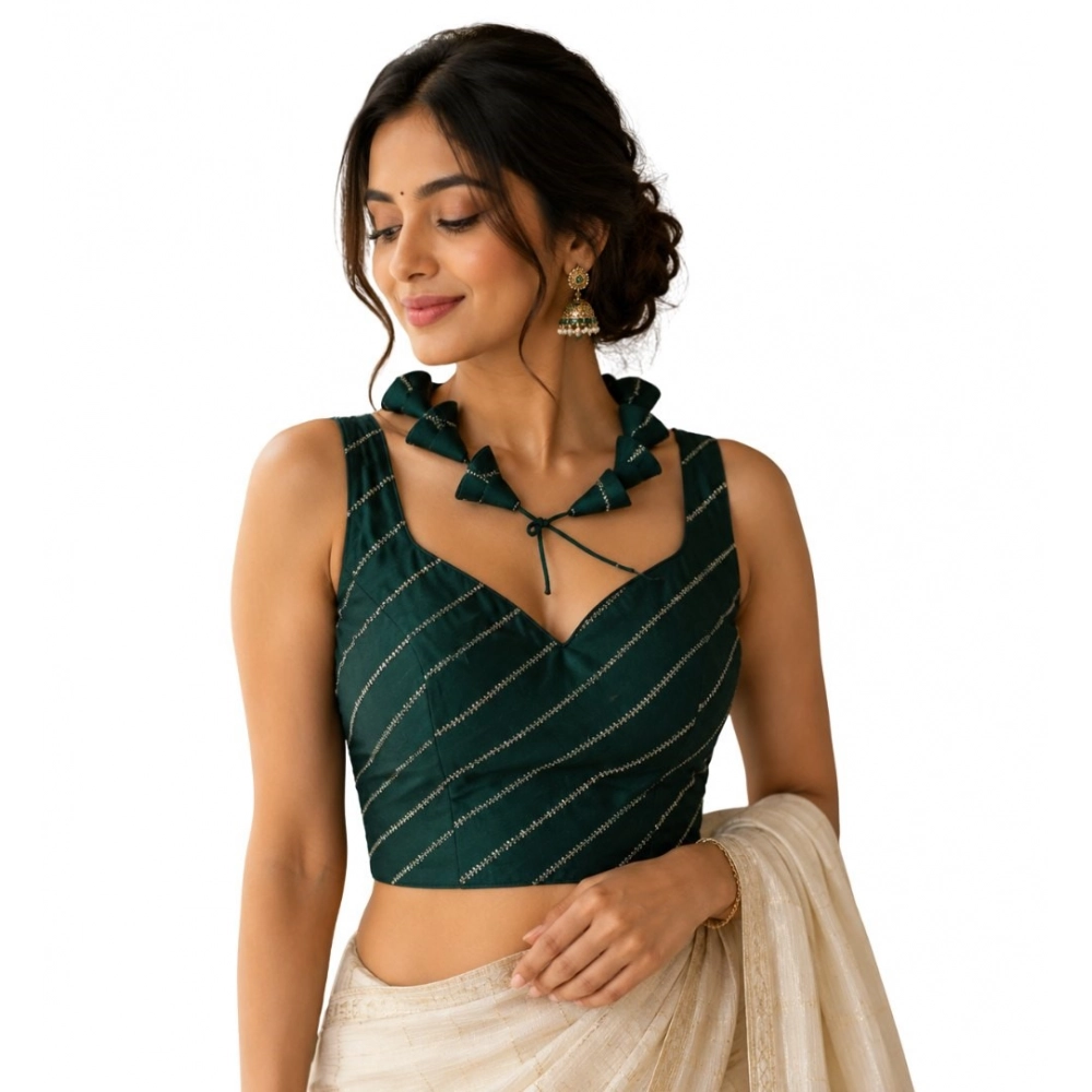 Women's Silk Embellished Sweetheart Neck Sleeveless Readymade Padded Blouse (Green, Size 38) - Image 2