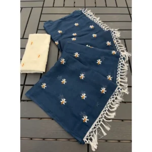 Women's Georgette Embellished Saree With Unstitched Blouse 5.5Mtr (Navy)