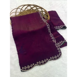 Women's Satin Embellished Saree With Unstitched Blouse 5.5Mtr (Wine)