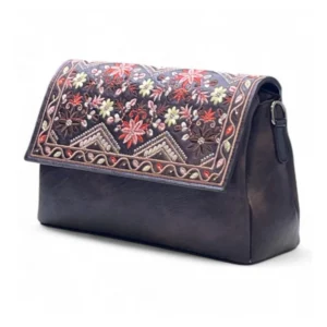 Women's Polyurethane Floral Embroidered Crossbody Sling Bag with Adjustable & Removable Strap (Coffee)