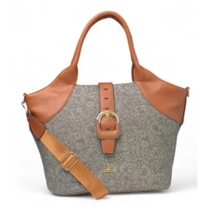 Women's Polyurethane Textured Two-Tone Tote Handbag with Adjustable & Removable Strap (Grey)